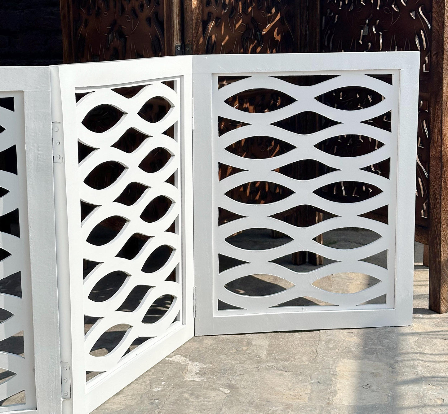 Mid-Century Modern White Wood Folding Divider: Handmade Pet/Baby Partition