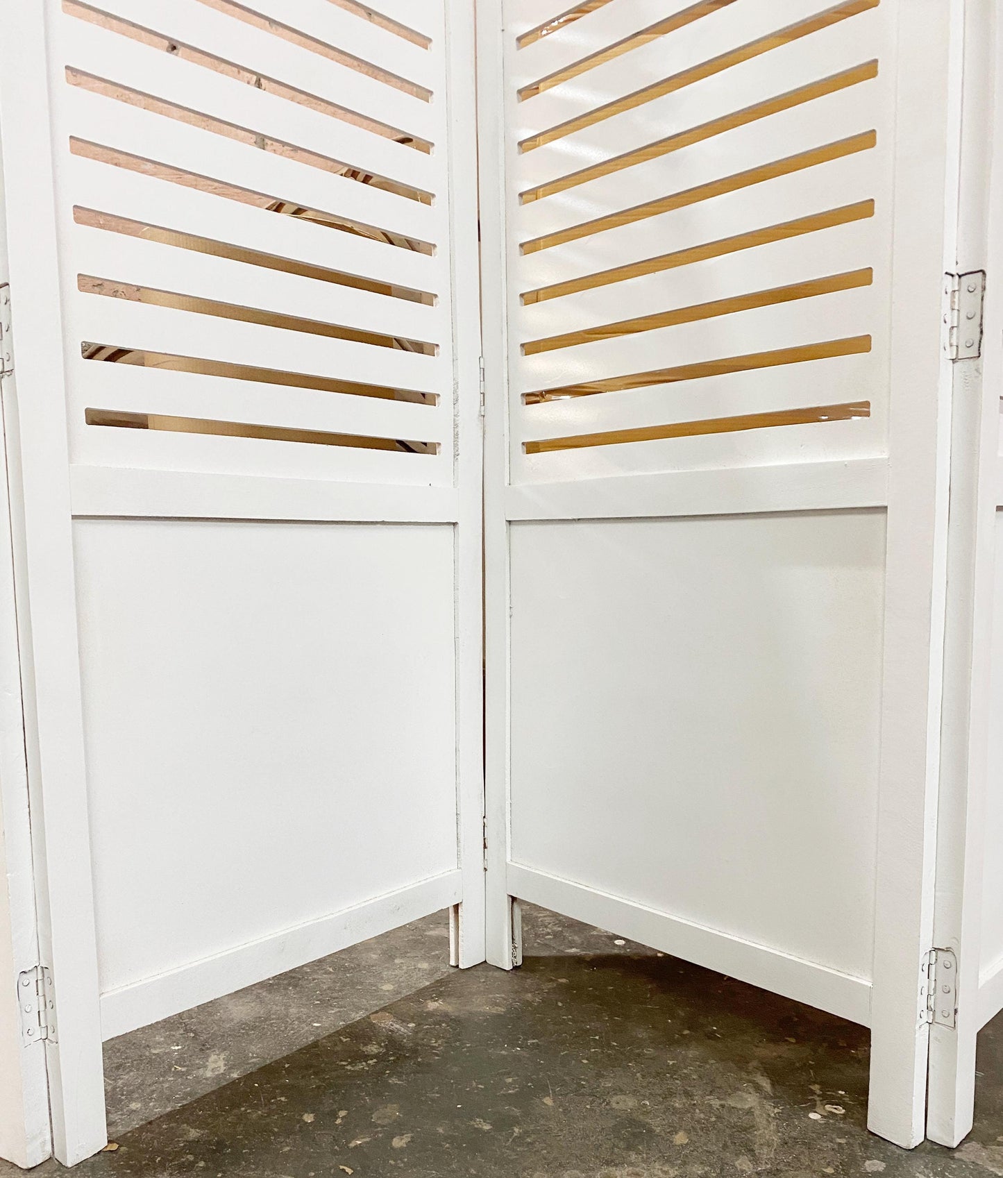 Mid-Century Modern Wood Folding Divider: Round Top Stripe Design