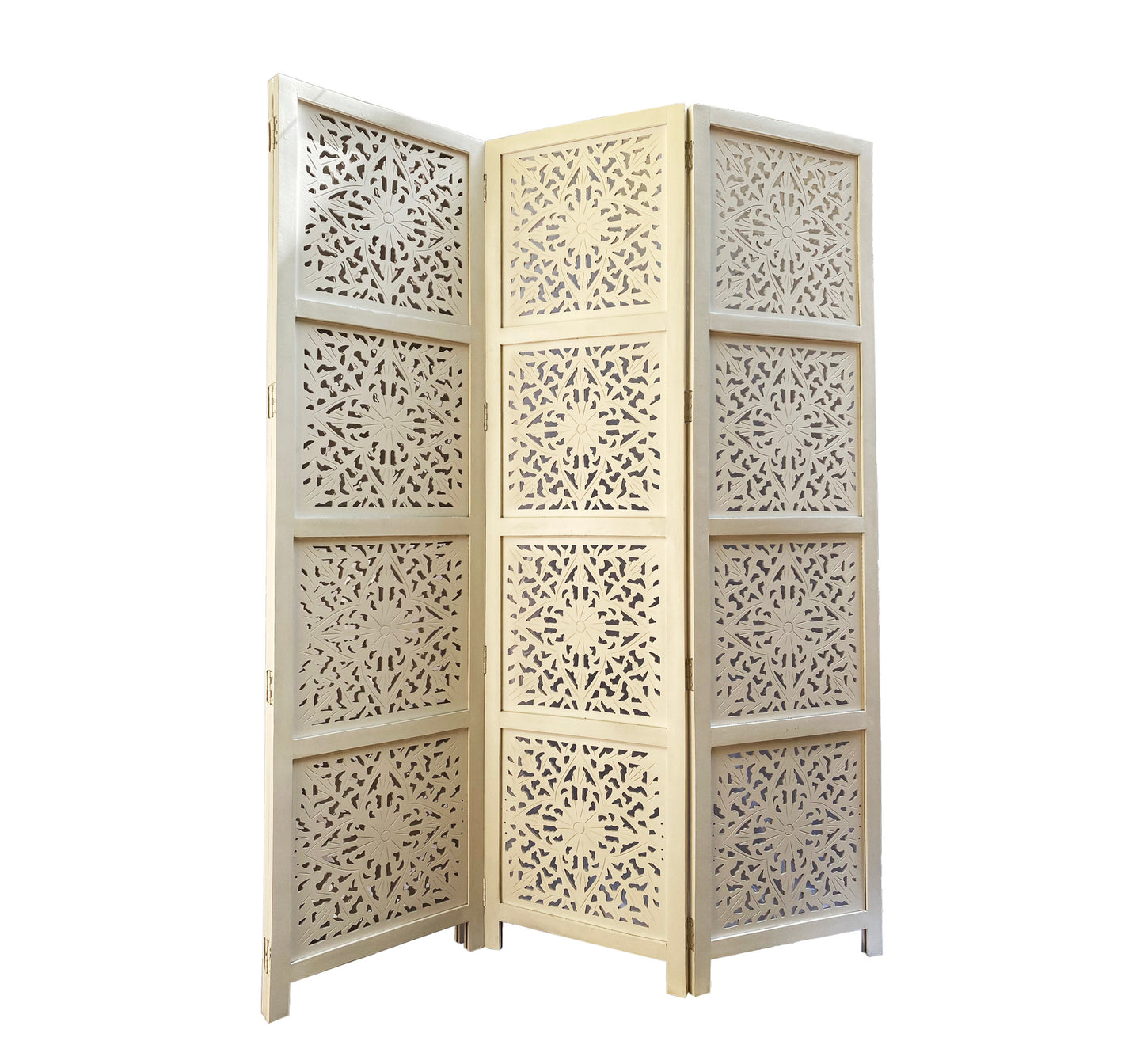 Flower Style Wooden Folding White Divider, Partition, Handmade Self standing separator