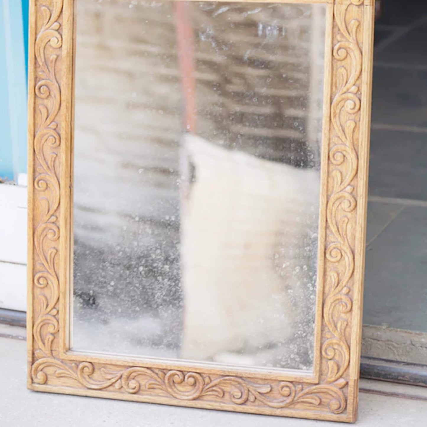 Handmade Mid-Century Gold Wood Wall Mirror: 28x19 In