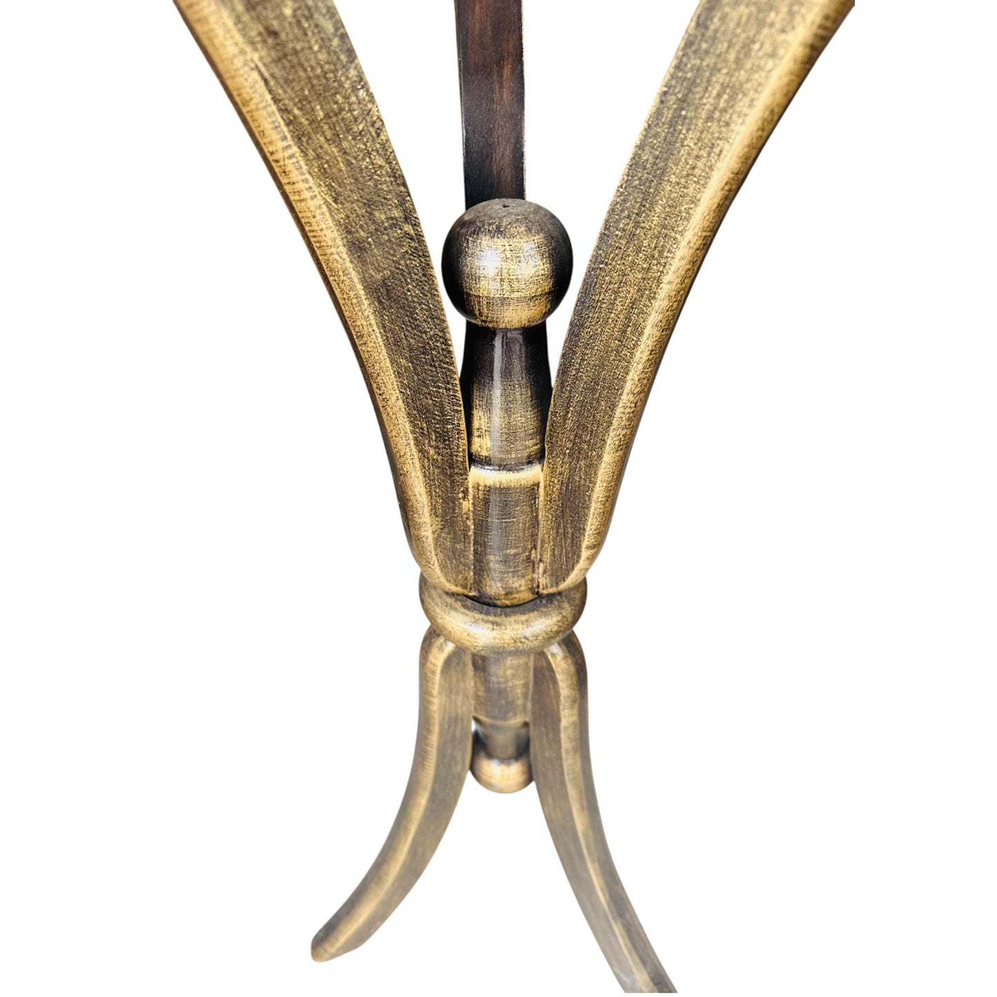 Hand Carved Mango Wood End Table: Rustic Gold Lotus Design