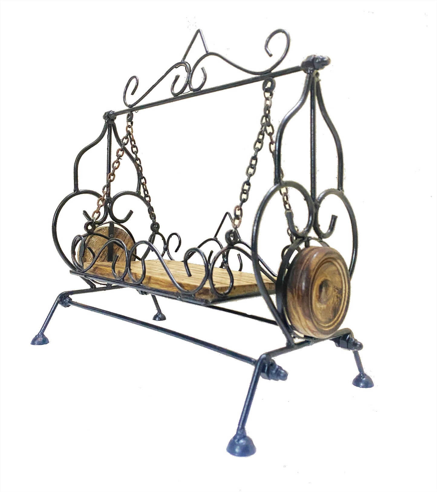 Handmade Wood & Wrought Iron Miniature Swing: Temple Decor