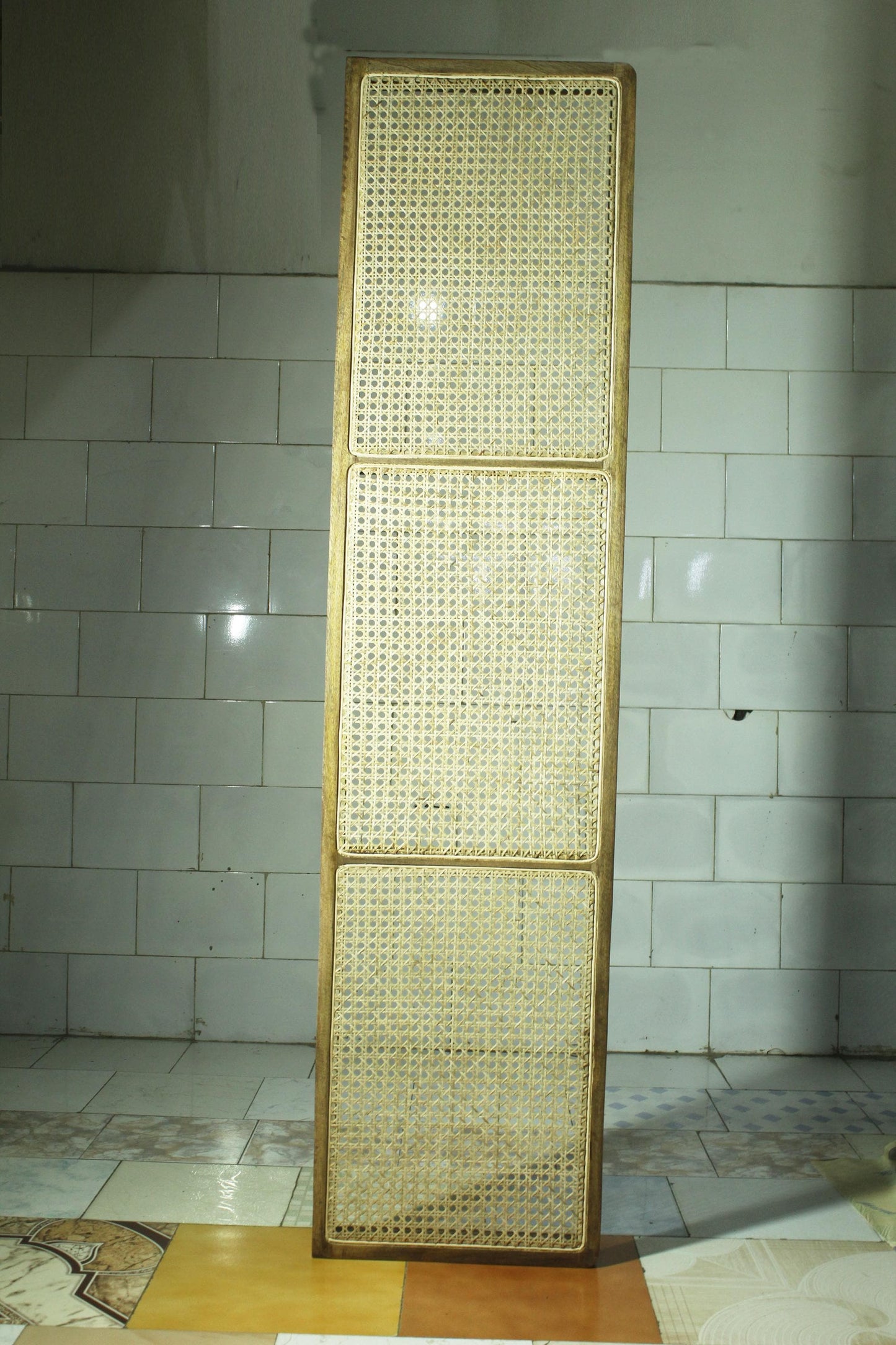 Mid century Rattan Panel, Solid Wood Cane Room Divider, Wood Partition, Slatted Room Divider Custom size also available