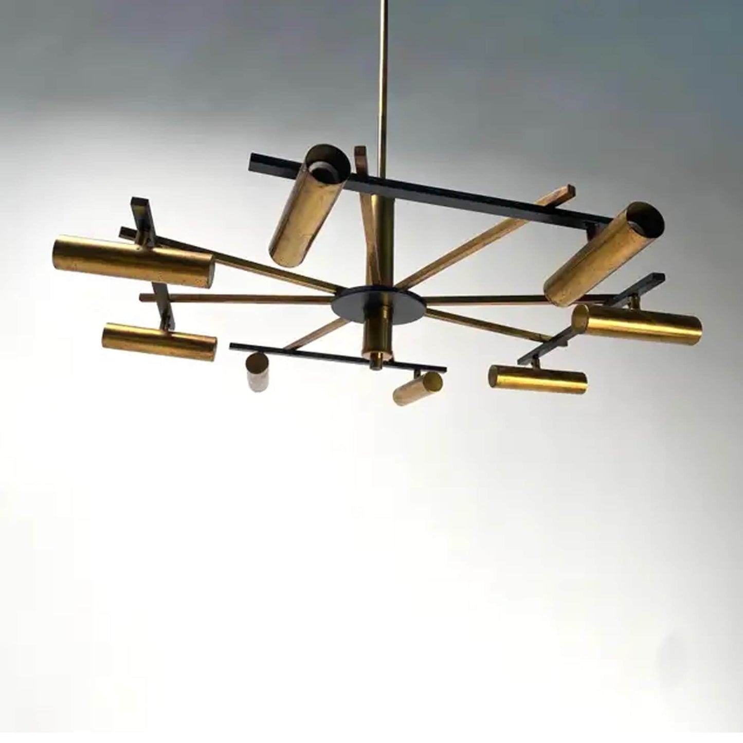 Handmade Brass 8-Light Chandelier: Mid-Century Italian Design