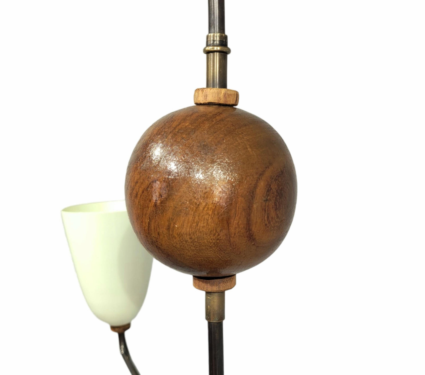 Handmade Brass 3-Arm Chandelier: Mid-Century Modern Wooden Ball Ceiling Light