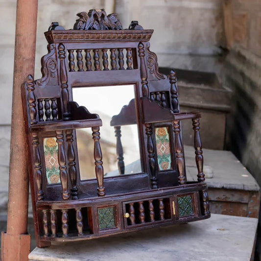 Handmade Wooden Wall Mirror with Storage: Carved Wood Decor