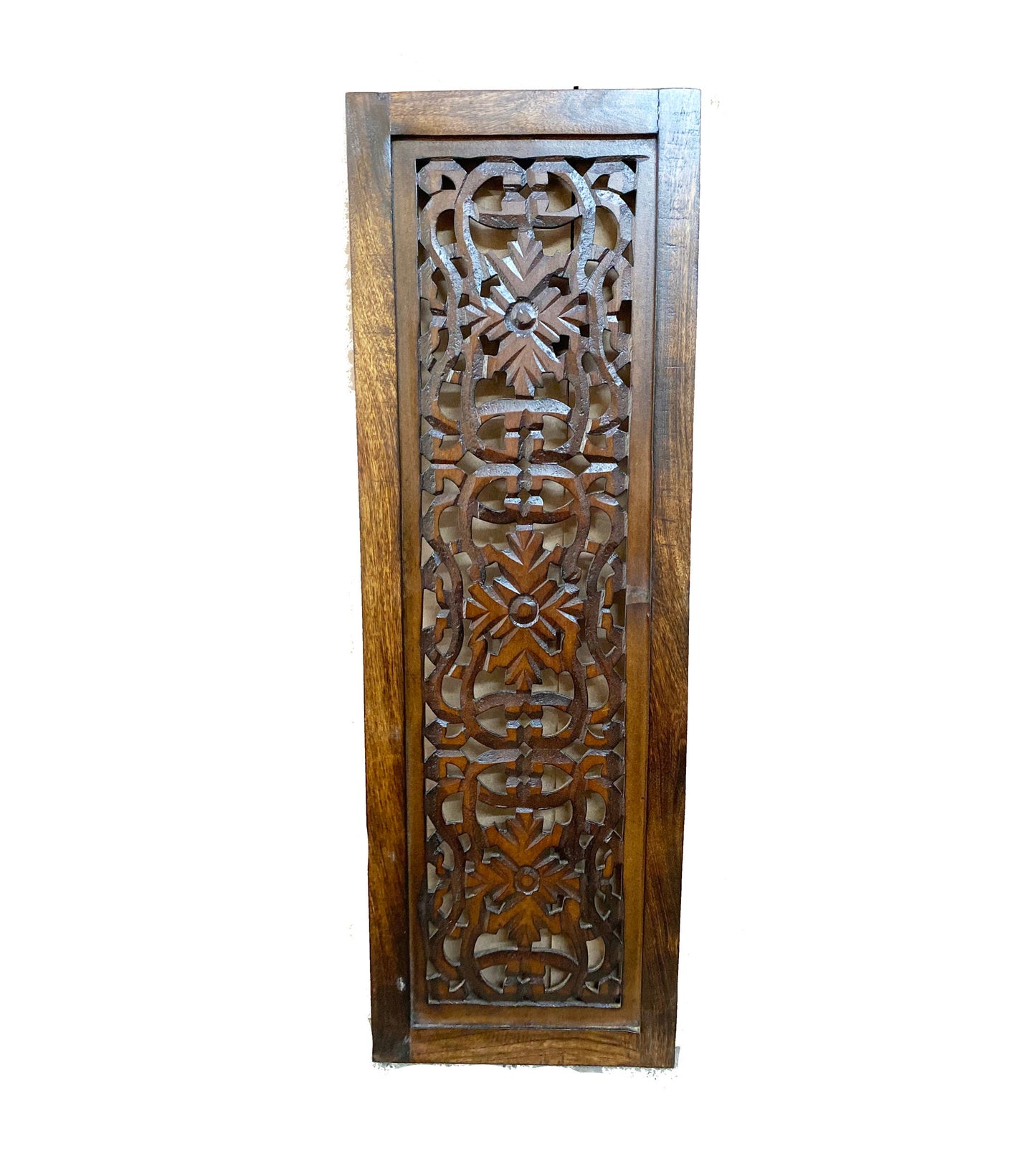 2 pcs Mid century Brown Flower carving design Wall Panel Hanging Mandola art fixture