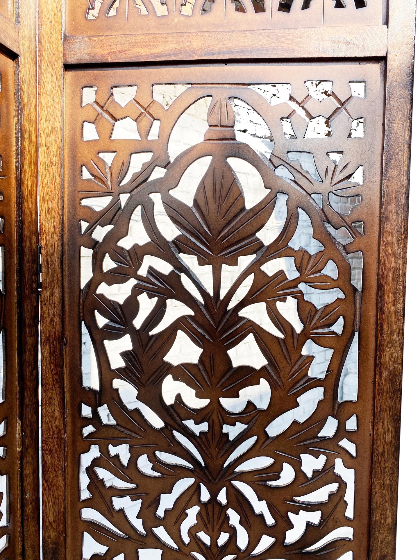 Mid century Modern Wooden Folding Divider, Mesh design Partition, Handmade Self standing separator