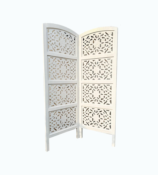 Mid Century Modern Wooden Folding Room Divider: 5 ft White Partition