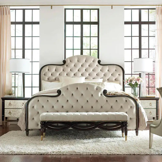 Handmade Tufted King Size Bed Frame: English Regency Low Post Bohemian Style