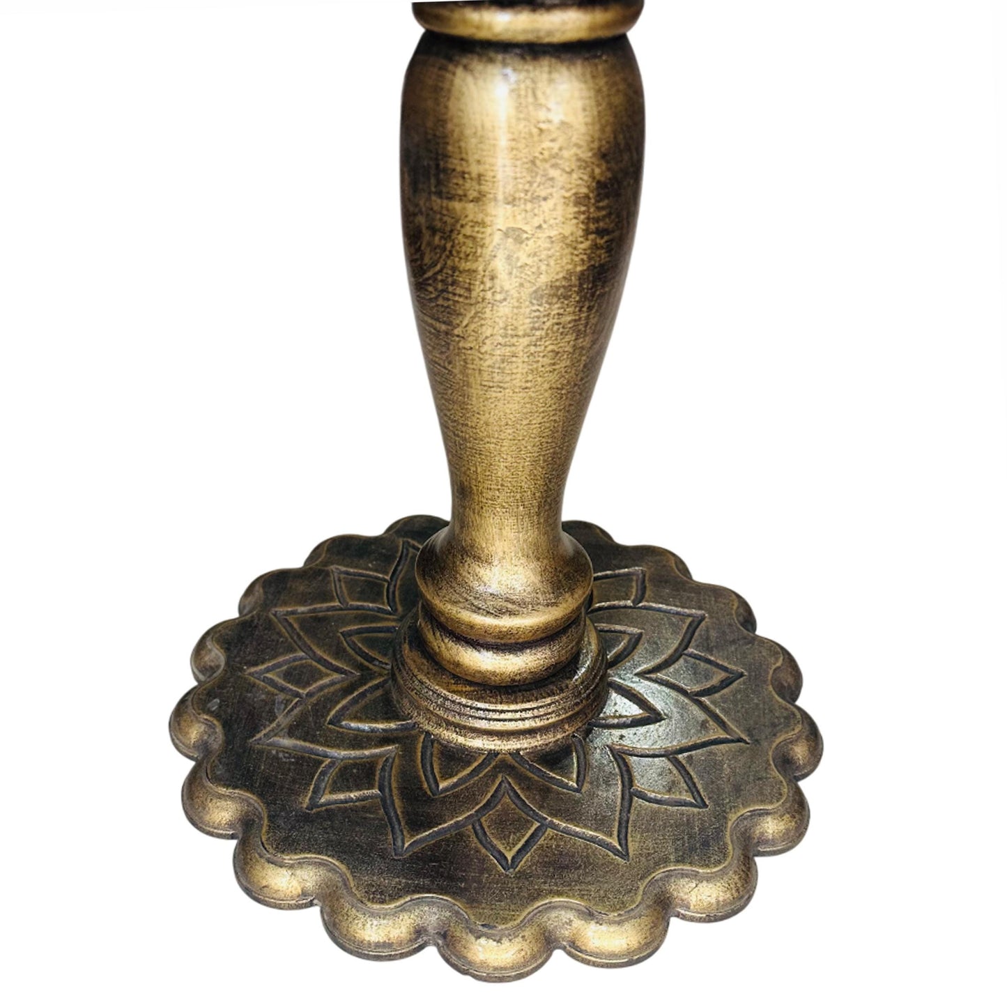 Hand Carved Mango Wood Coffee Table: lotus design rustic gold shade , folding design