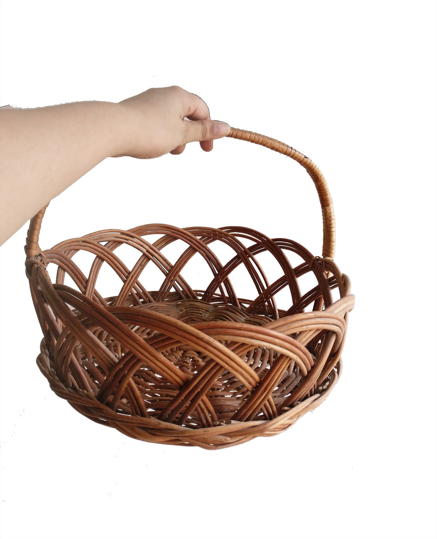 Handmade wicker basket organizer, Round basket with handle
