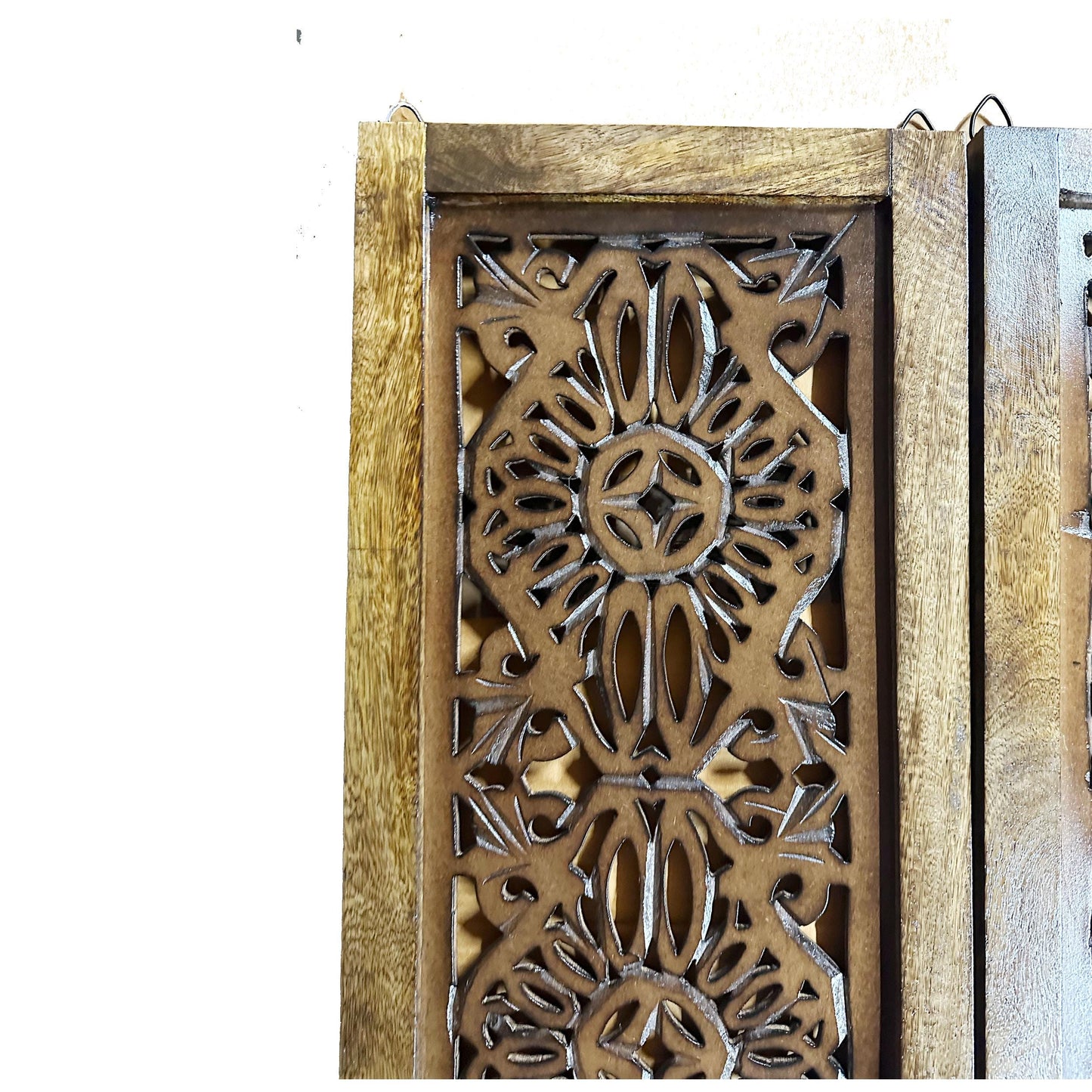 Mid-Century Modern Wood Wall Panel: Brown Flower Carving, 72x24 Inches