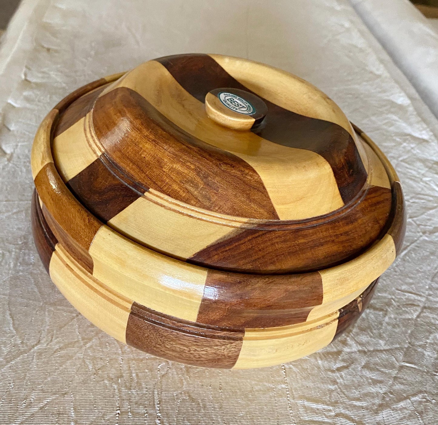 Handmade Teak & Maple Wood Casserole Dish: Dual Tone Roti Box