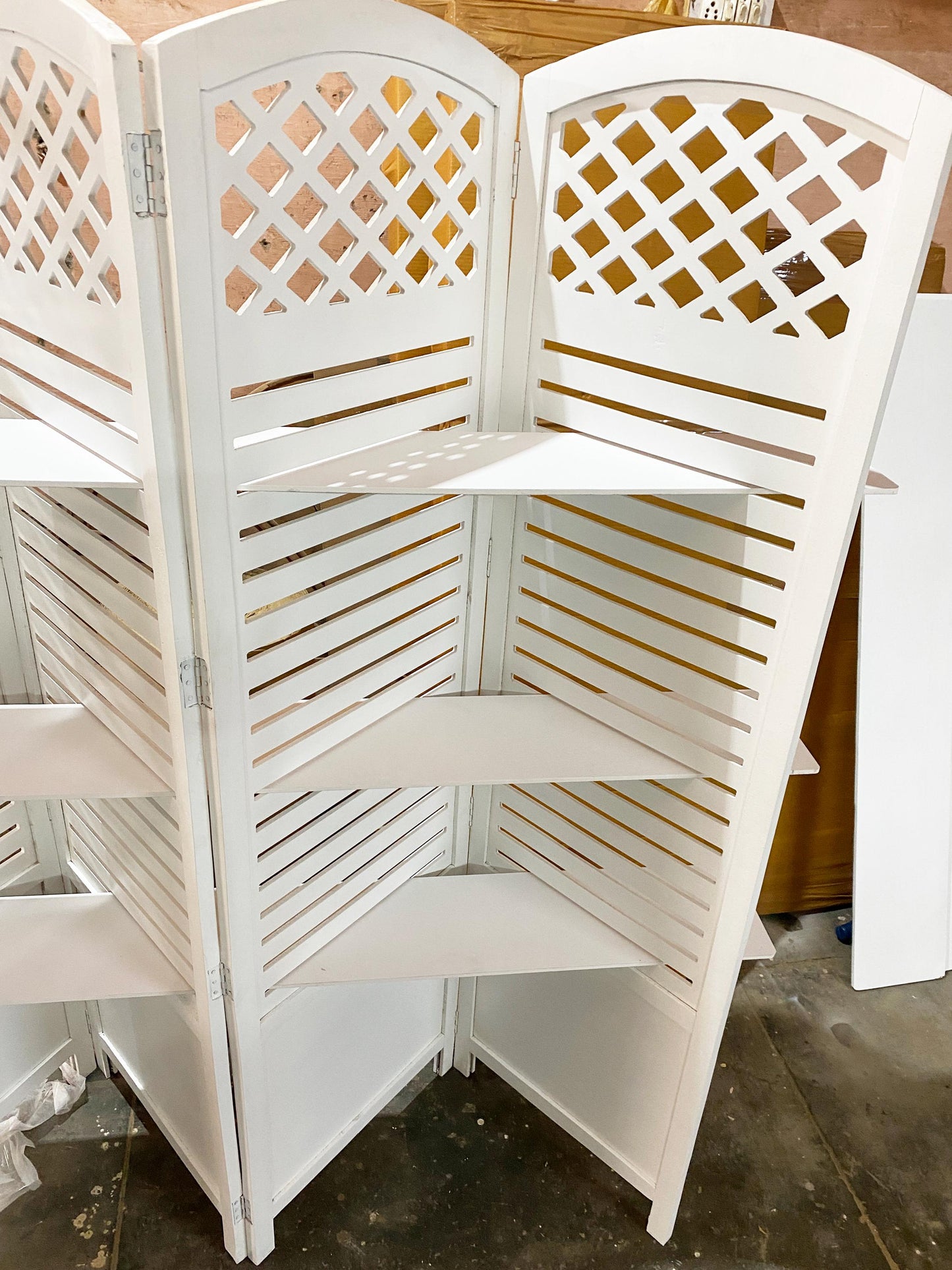 Handmade Wooden Folding Room Divider with Shelves: Home Decor Screen