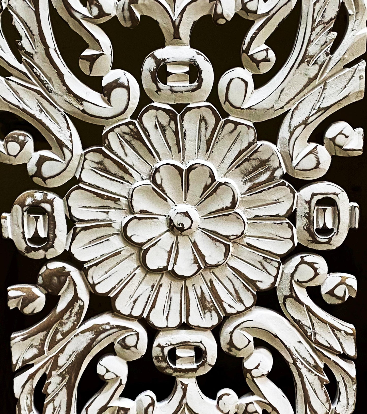 Flower Design Wooden Hanging Fixture, Large Walnut Carving Wall décor, mandola Arts