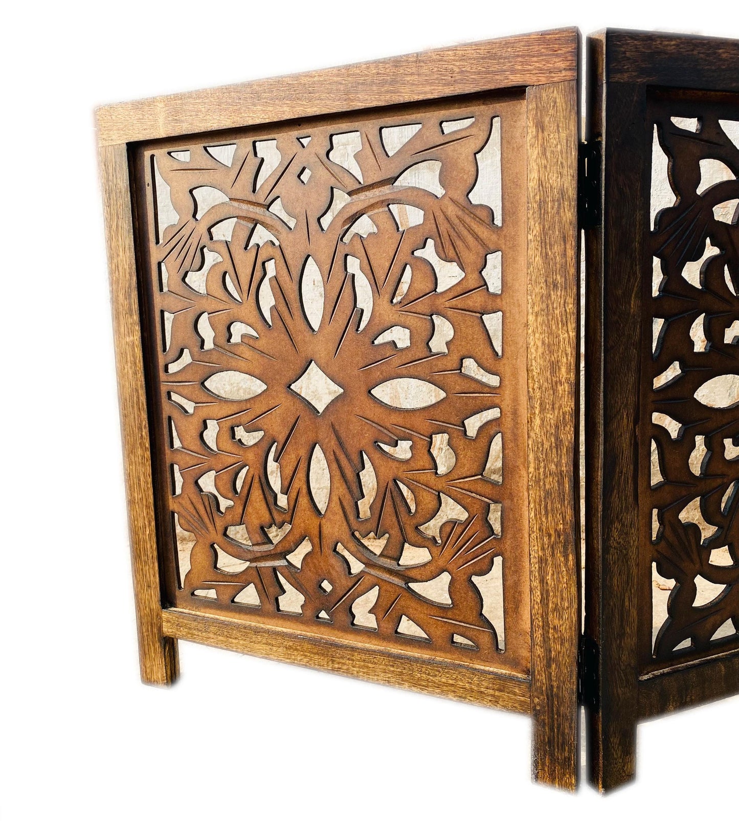 Mid-Century Modern Brown Wood Folding Divider: Pet & Baby Gate