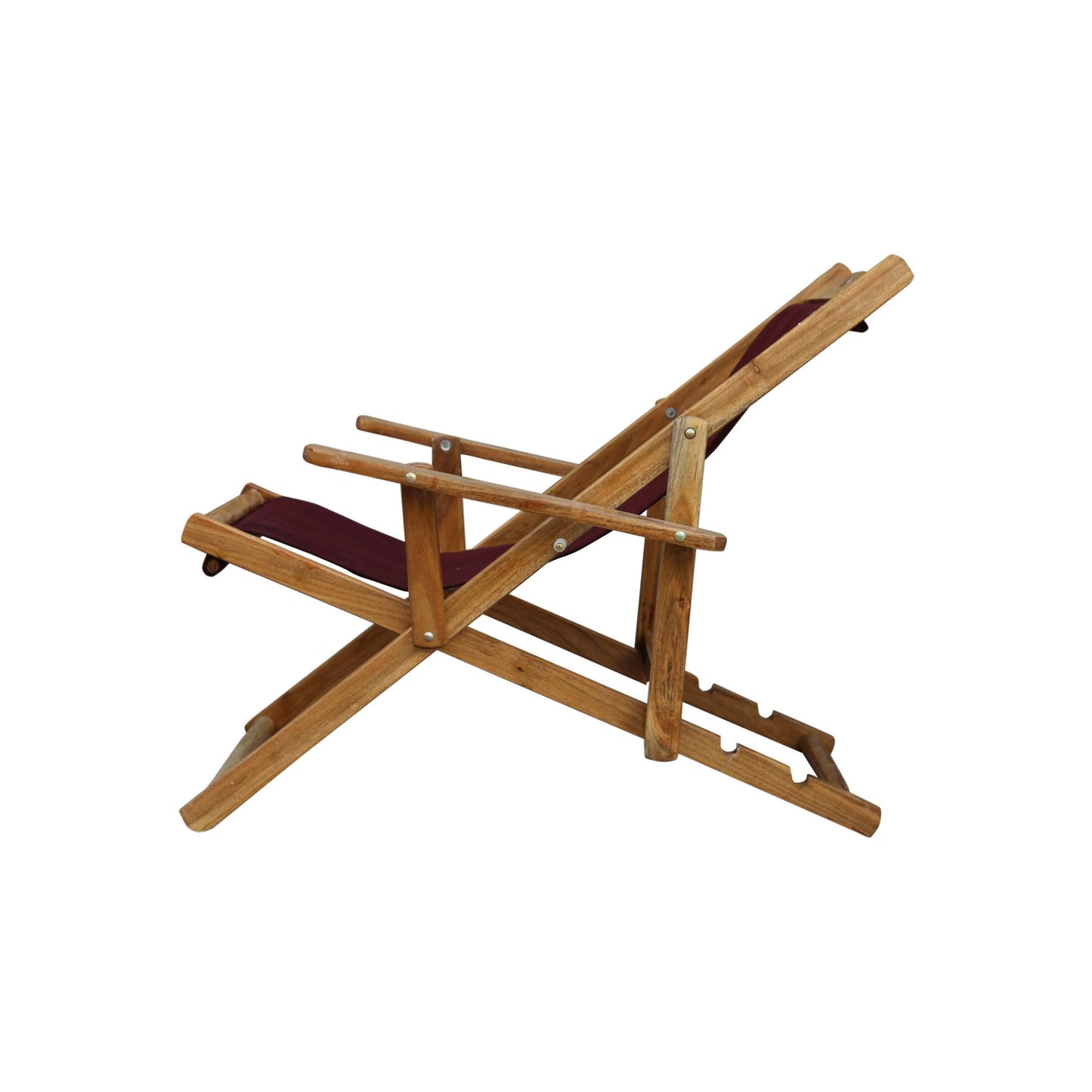 Handmade Teak & Maroon Fabric Folding Chair: Mid-Century Rococo Style