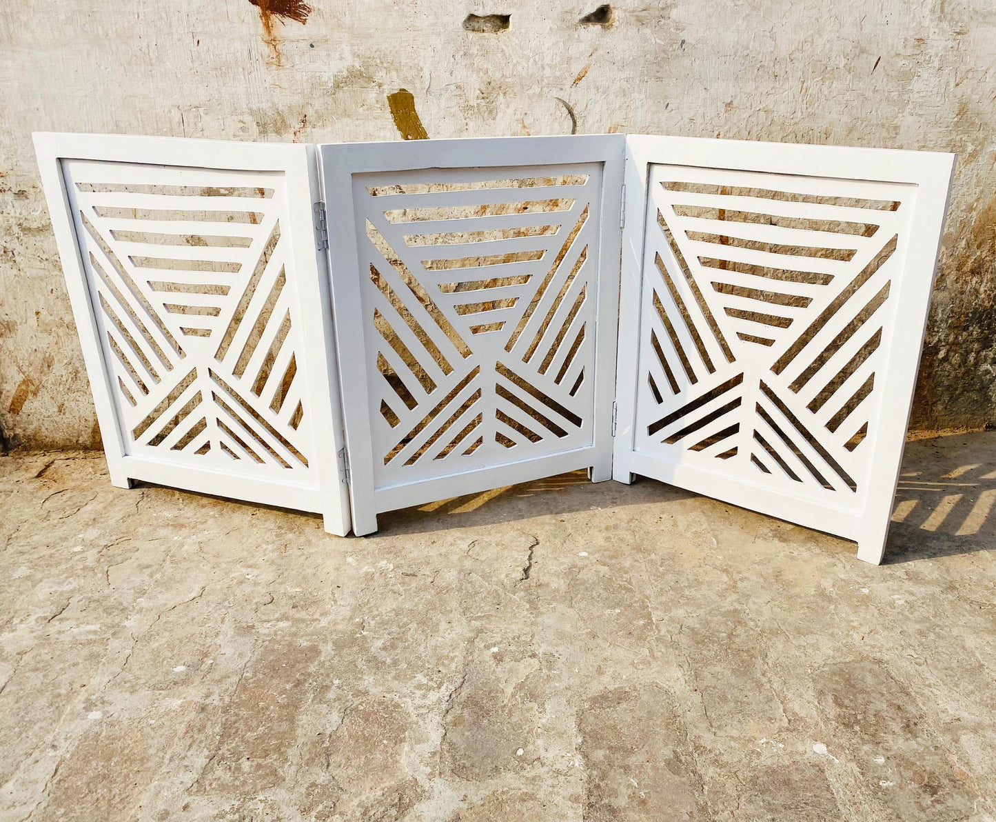 Mid-Century White Wood Folding Divider: Handmade Pet/Baby Partition