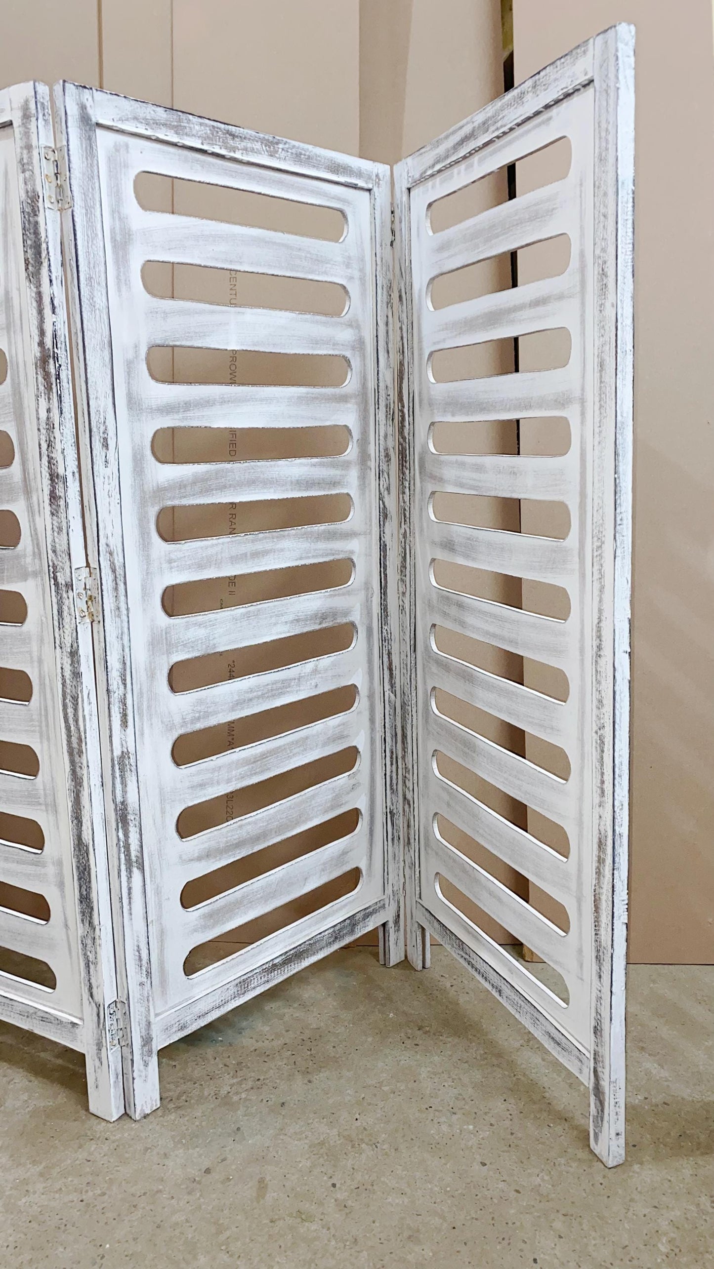 Handmade Rustic White Wood Folding Room Divider - 7 ft Tall