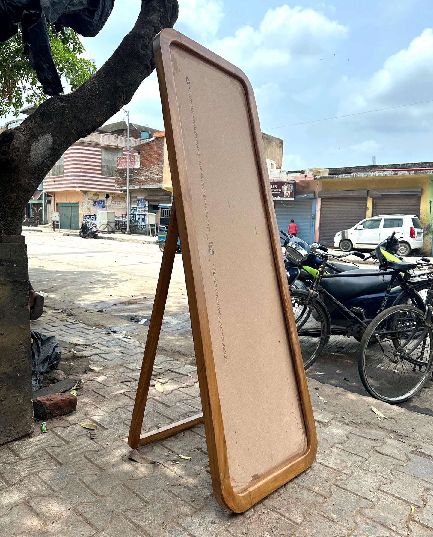 Handmade Teak Wood Mirror Frame: Mid Century Modern, Free Standing or Wall Mount