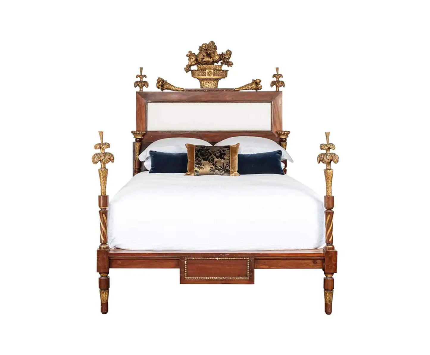 Giltwood Tufted Queen Bed Frame: 19th Century Italian Empire Style