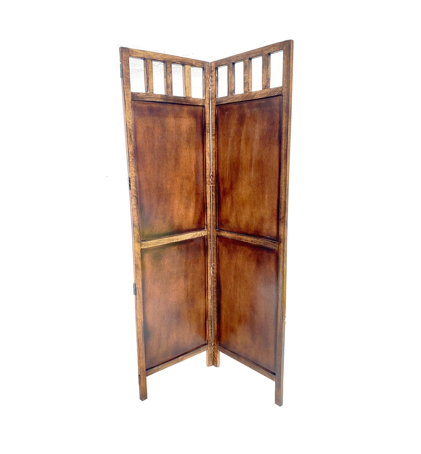 Mid Century Modern Wood Folding Room Divider: Handmade Block Design Partition