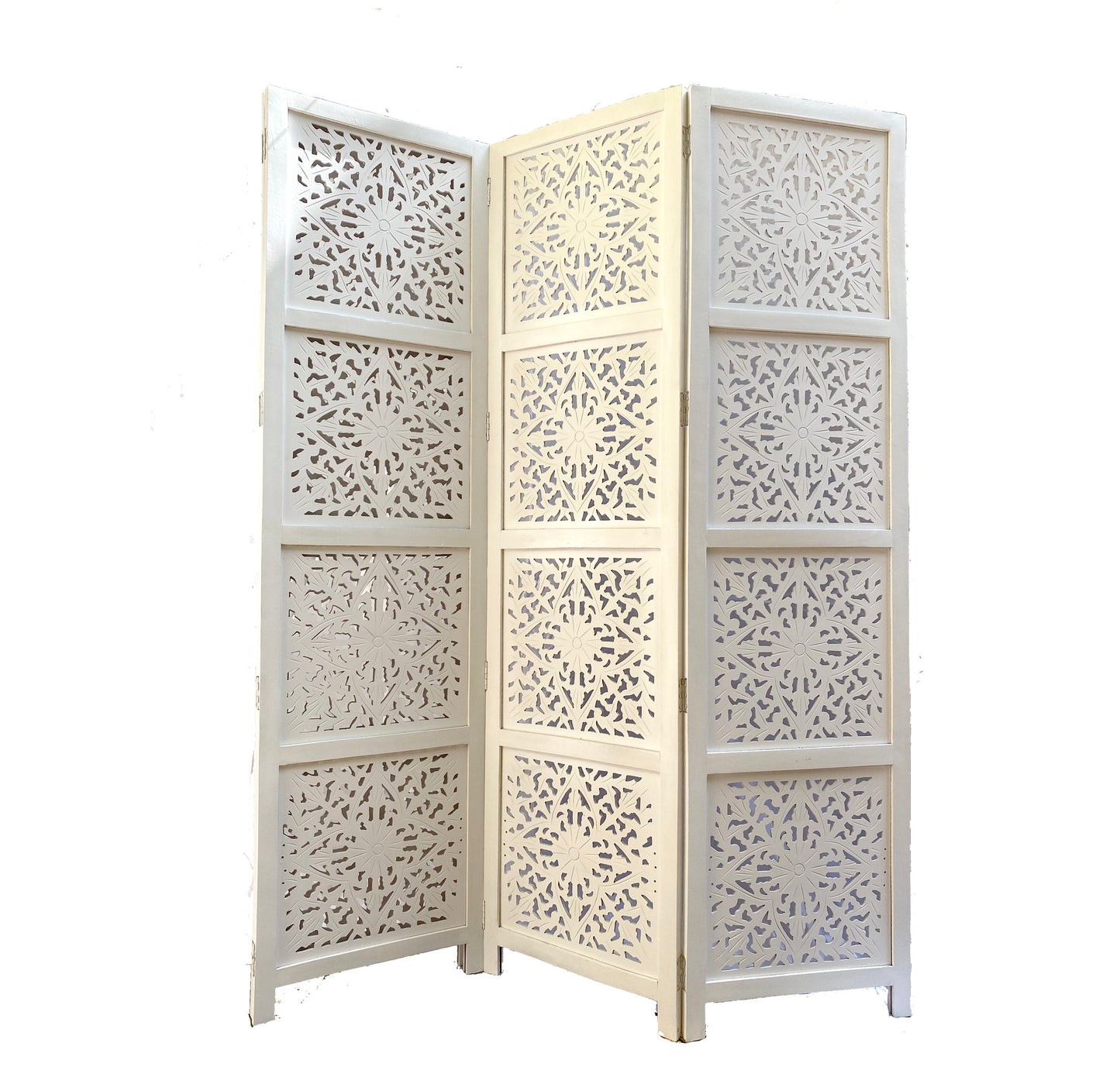 Flower Style Wooden Folding White Divider, Partition, Handmade Self standing separator