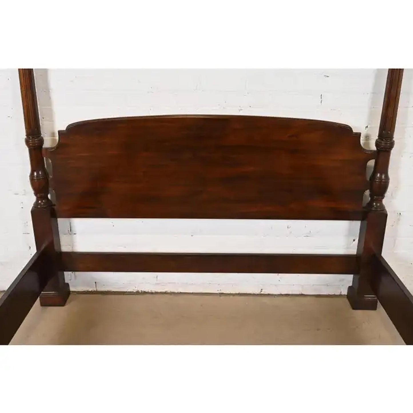 Handmade Carved Mahogany Canopy Bed: Mid-Century Modern King/Queen