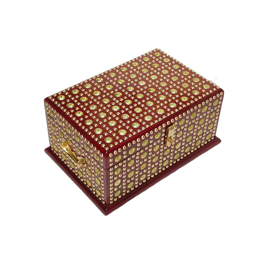 Handmade Wooden Storage Chest: Decorative Brass Inlay Box