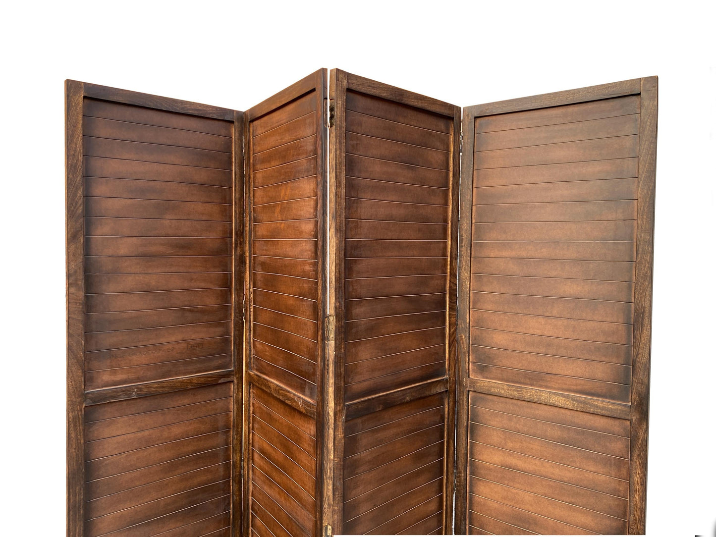 Mid-Century Modern Wood Folding Divider: Brown Stripe Room Partition