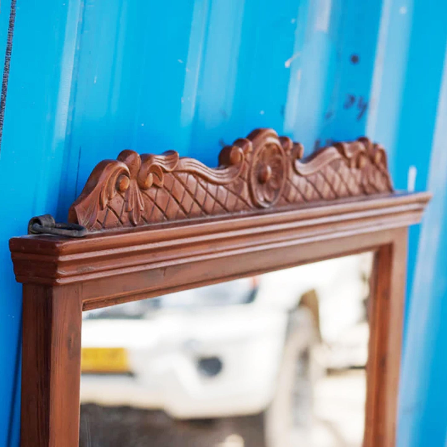 Hand Carved Wood Wall Mirror Frame: Mid-Century Modern Decor (38x28 Inches