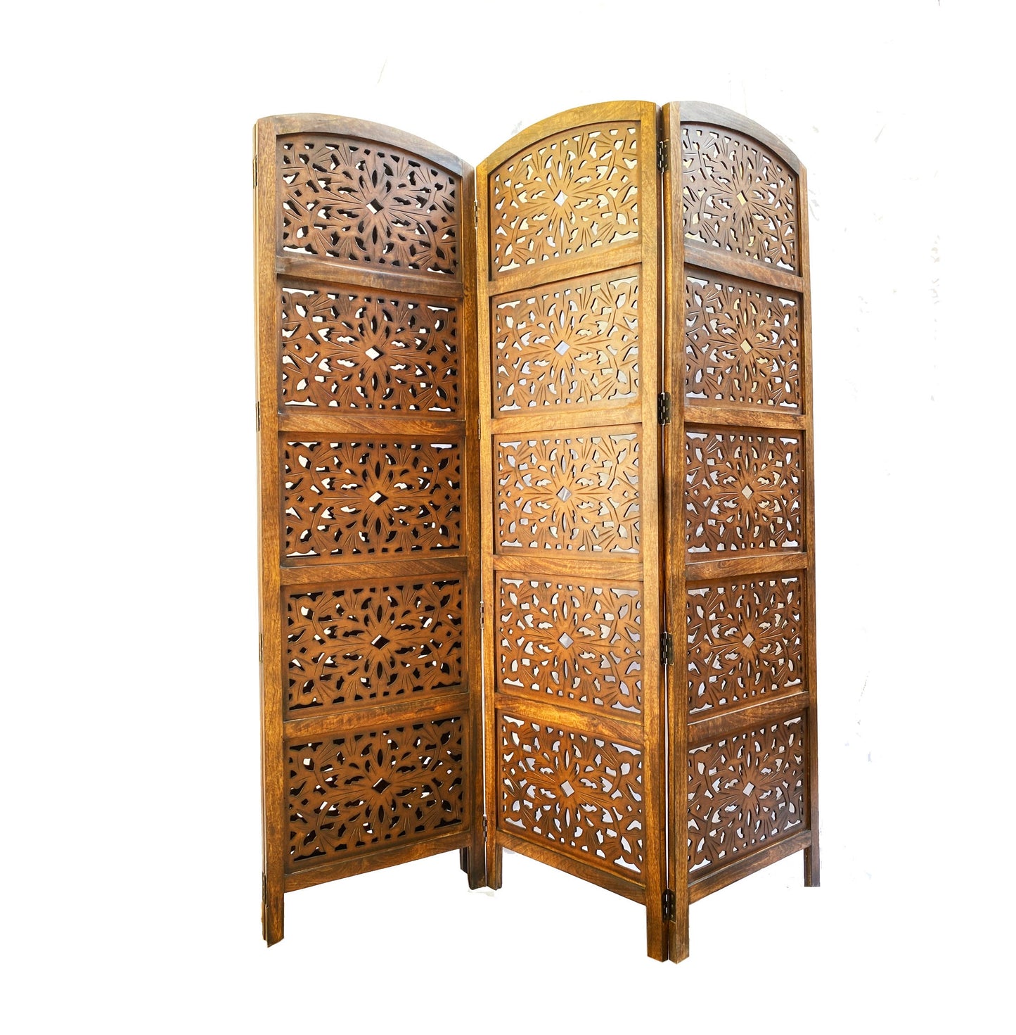 Mid Century Modern Wooden Folding Room Divider: 5 ft White Partition