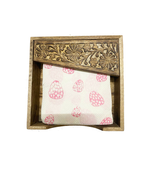 wood carved Tray for napkins, handmade Wooden Napkin holder coffee table décor