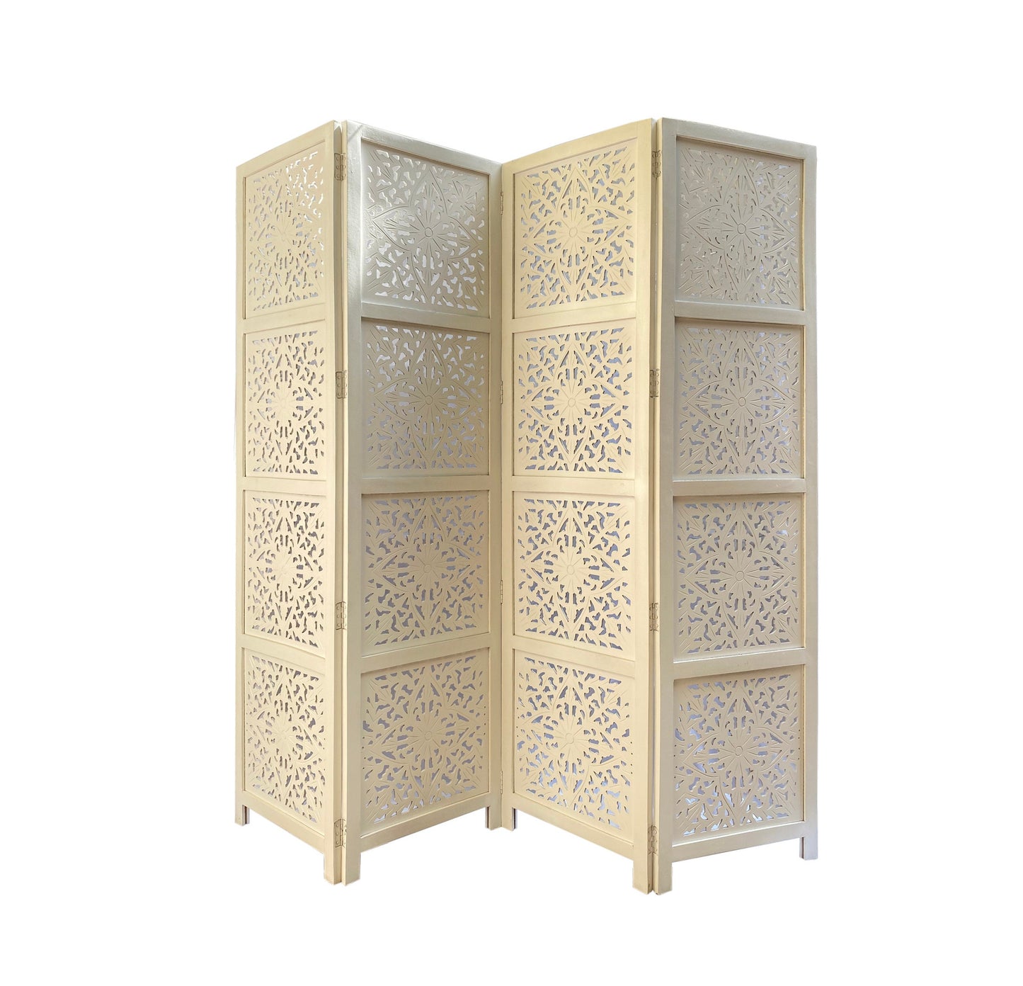 Flower Style Wooden Folding White Divider, Partition, Handmade Self standing separator
