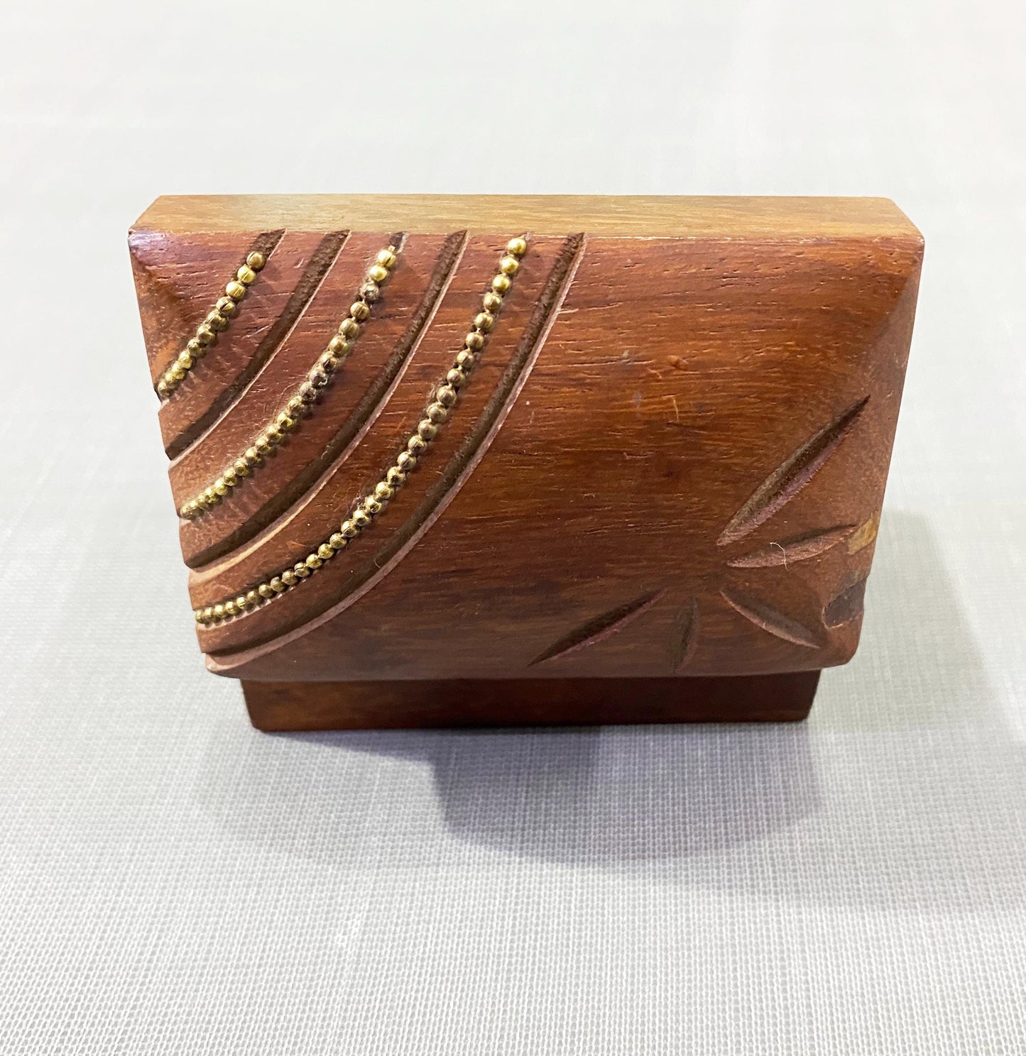 Handmade Carved Wood Box: Asymmetric Design, Gold Finish