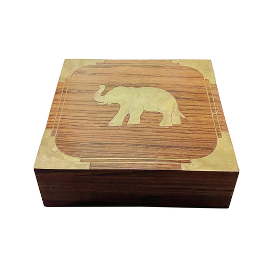 Handmade Wood & Brass Elephant Box: Mid-Century Decor