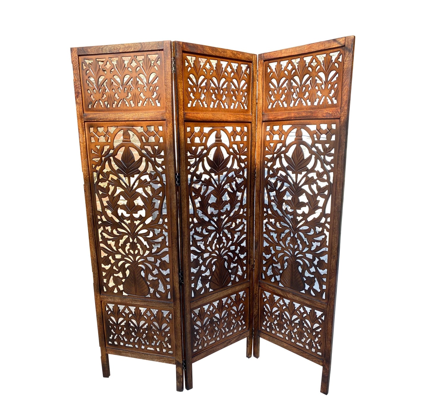 Mid century Modern Wooden Folding Divider, Mesh design Partition, Handmade Self standing separator