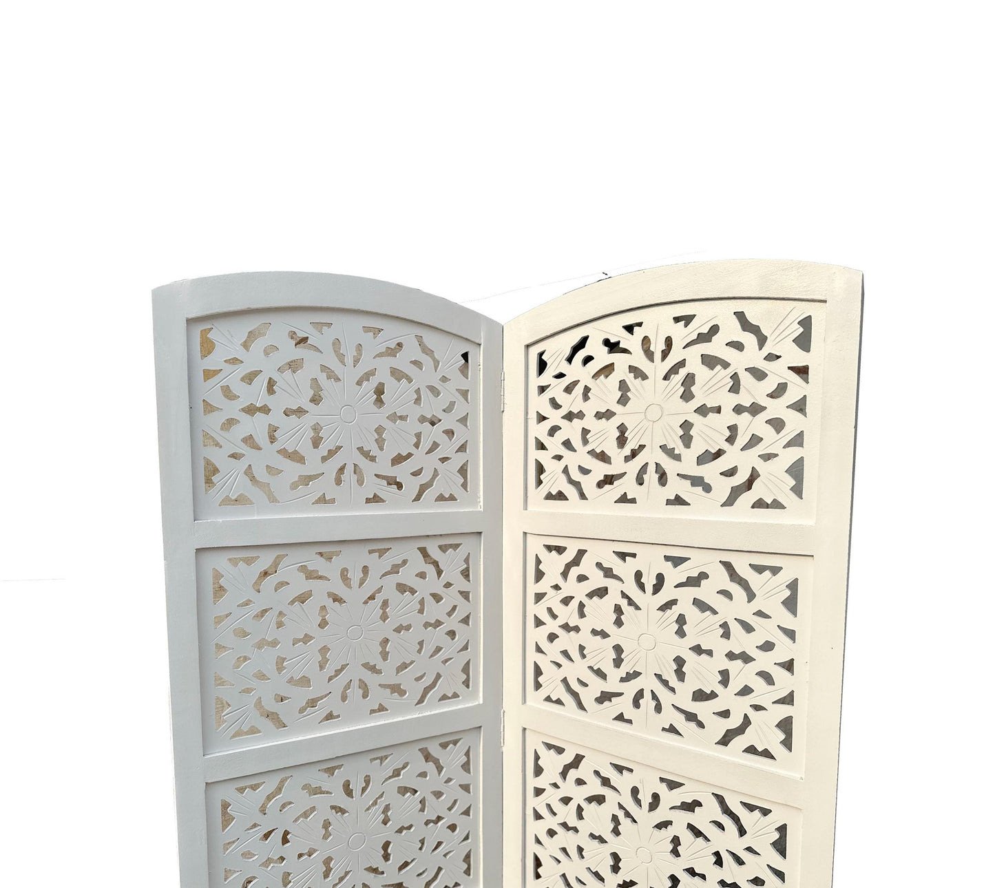 Mid Century Modern Wooden Folding Room Divider: 5 ft White Partition