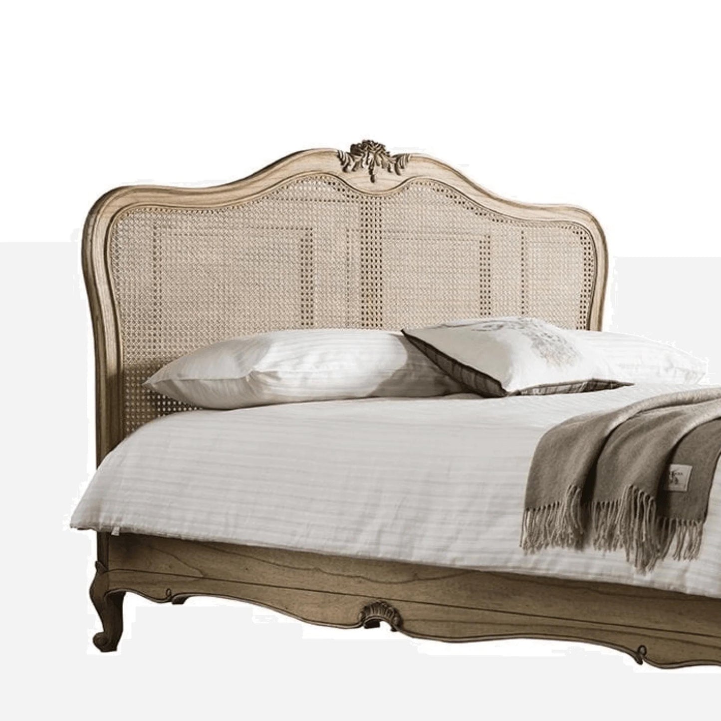 Evoke Cane Rattan Teak Wood bed Frame , Handmade wooden Low post High quality Bohemian Bed Frame