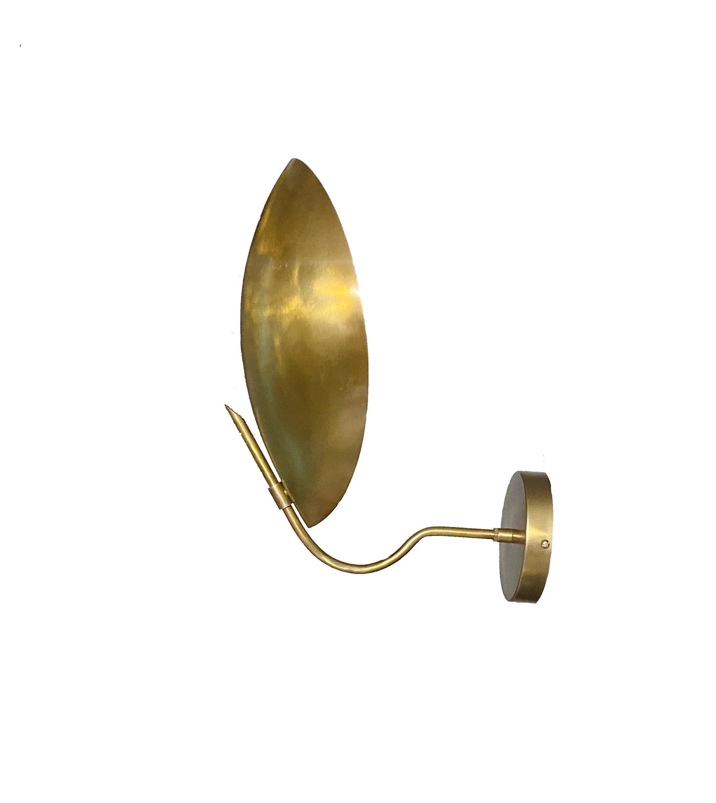 Mid Century Brass Wall Sconce: Handmade Curved Disk Light Fixture