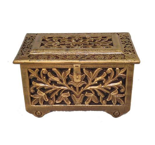 Hand Carved Wooden Storage Chest: Decorative Trunk Box