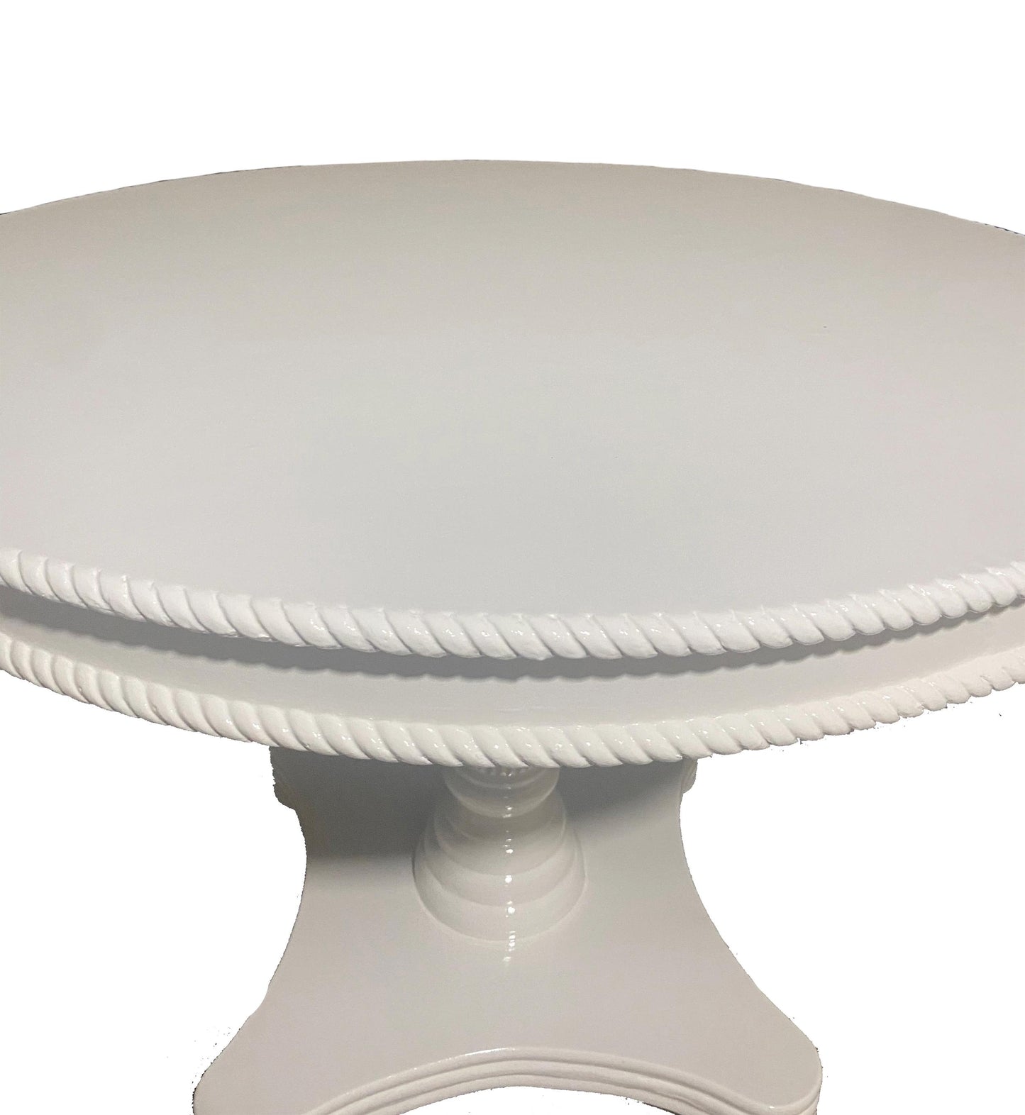 Hand Carved Rococo Dining Table & Blue Tufted Chairs - Off White