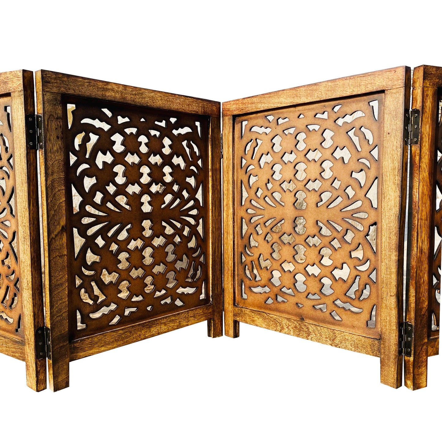 Mid-Century Modern Brown Wood Folding Divider: Pet & Baby Gate