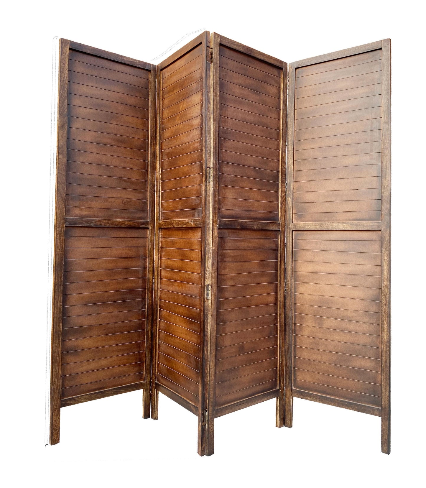 Mid-Century Modern Wood Folding Divider: Brown Stripe Room Partition