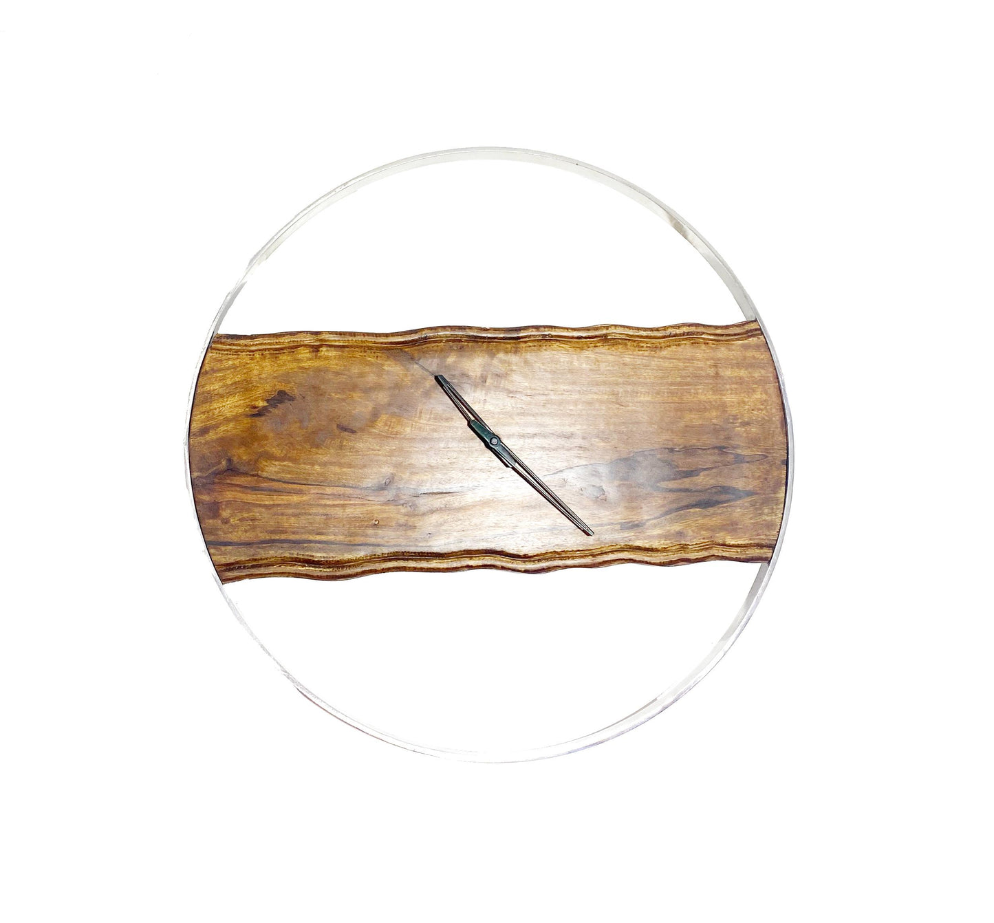 Handmade Mid-Century Modern Wooden Wall Clock with Chrome Ring