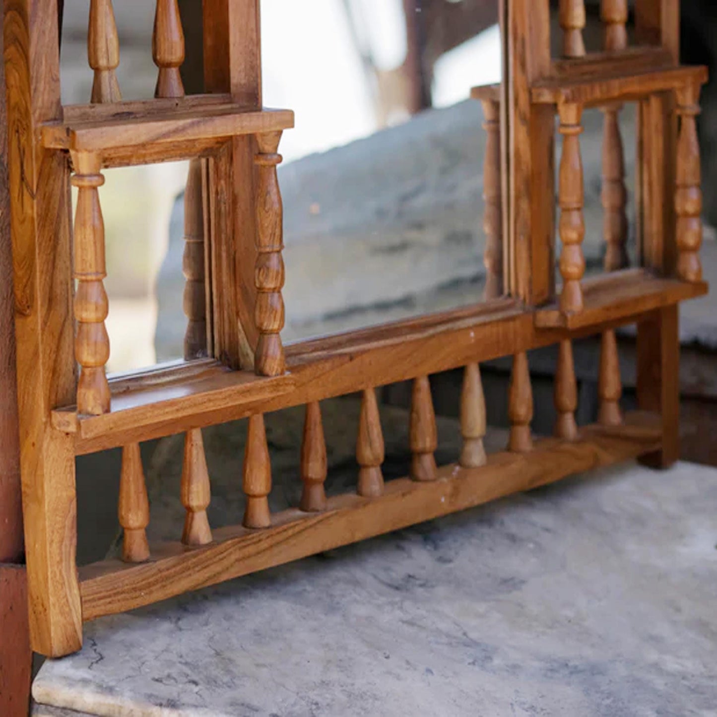 Mid Century Wooden Wall Mirror: Handmade Carved Wood Frame