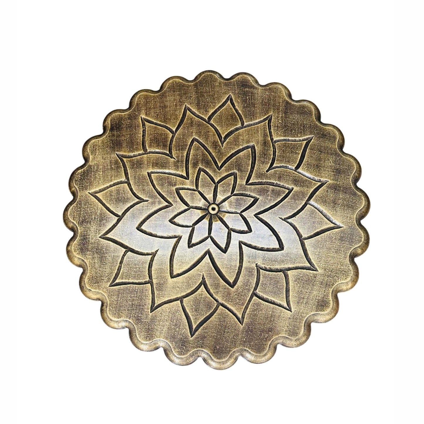 Hand Carved Mango Wood Coffee Table: lotus design rustic gold shade , folding design