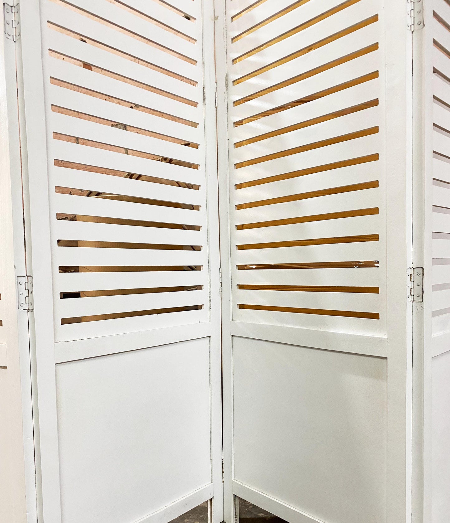 Mid-Century Modern Wood Folding Divider: Round Top Stripe Design