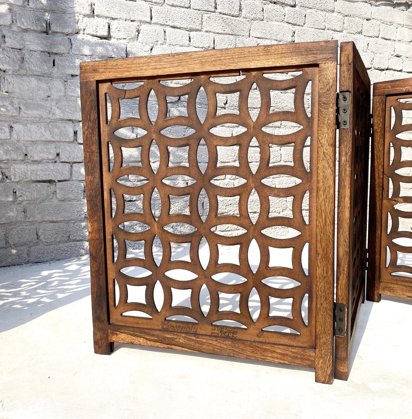 Handmade Mid-Century Wooden Folding Room Divider: Pet & Baby Partition